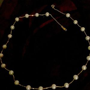 17 inch stamped 14k yellow gold pearl necklace